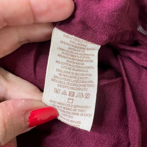 Free People Embroidered Faux Wrap Cold Shoulder Gauze Romper Maroon Womens XS - Picture 7 of 7